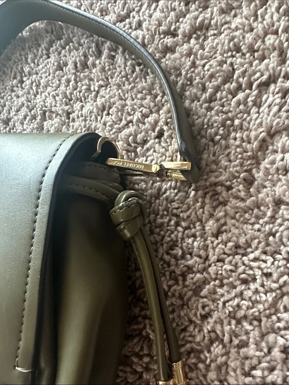 Michael Kors Olive Green Leather Shoulder Bag with Gold Accents